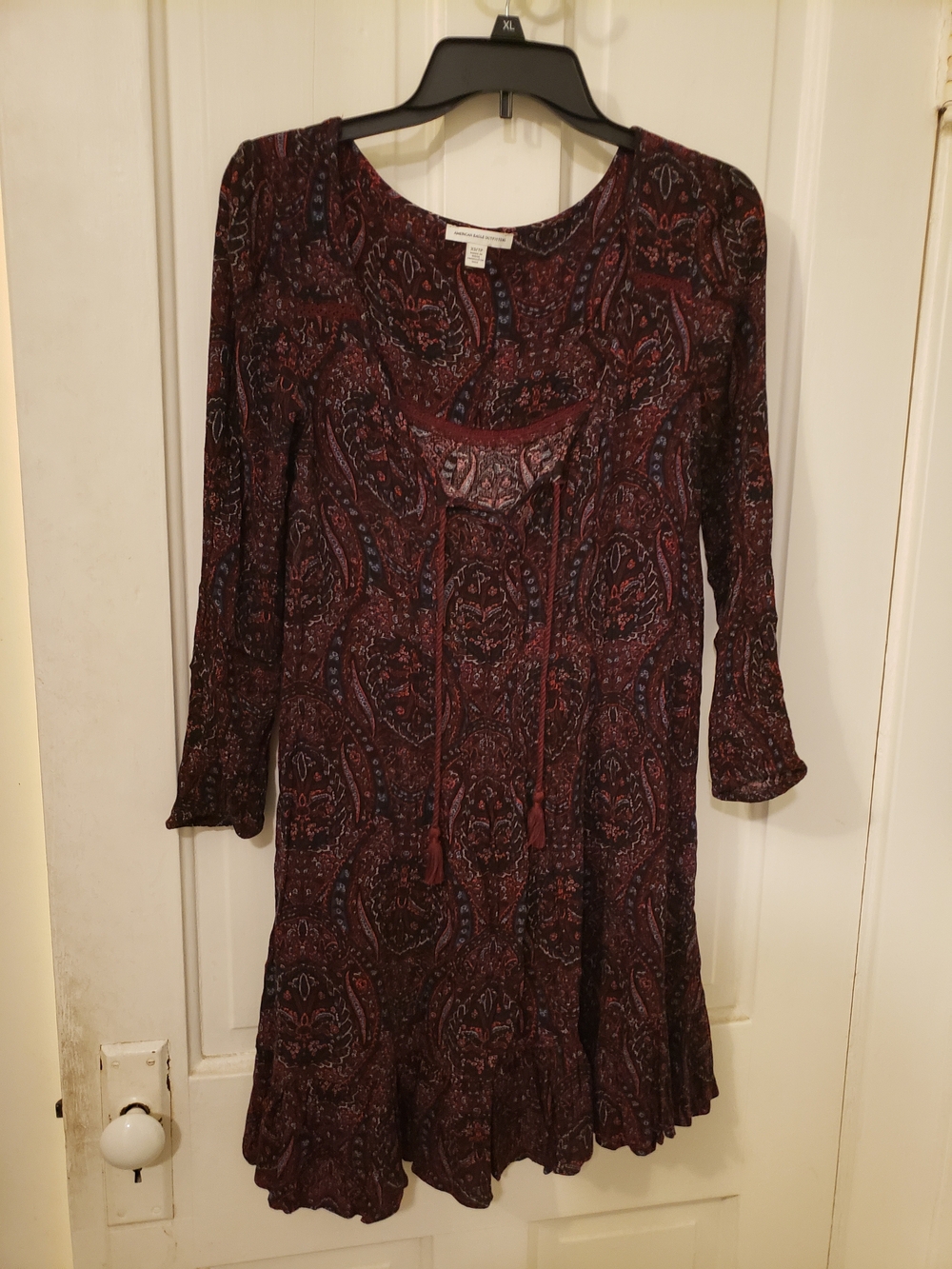 Women’s Burgundy Paisley Long-Sleeve Tunic Dress